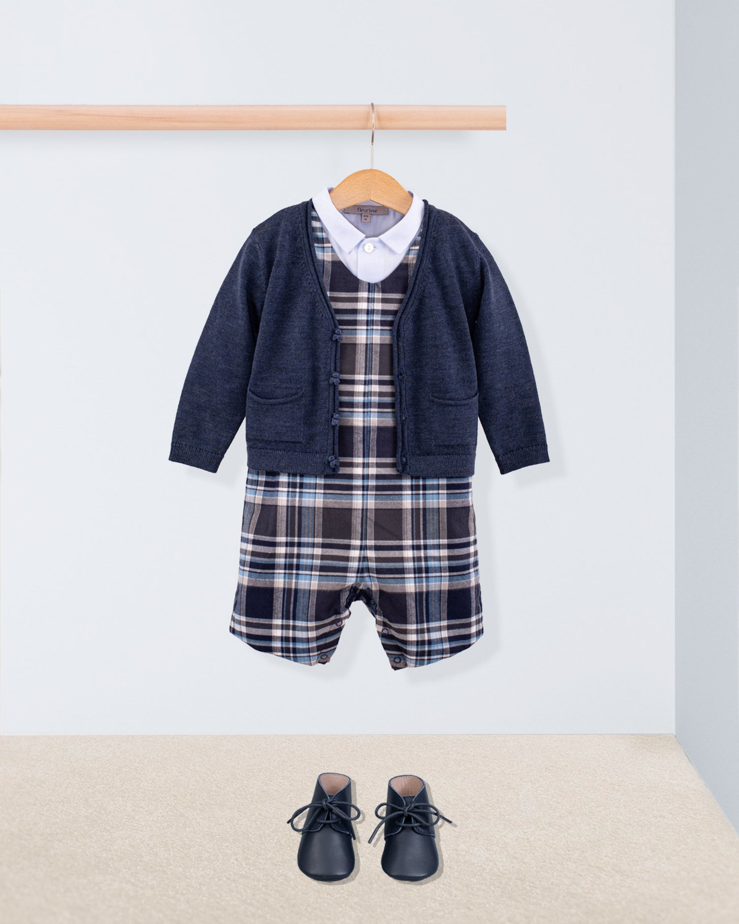 Kennedy Italian Navy Plaid Flannel Romper